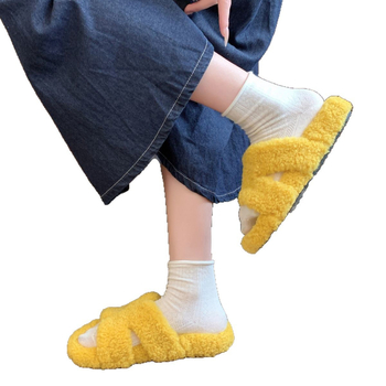 Ženske papuče od umjetnog pliša, gornji dio od umjetnog pliša, unutarnja obloga od umjetnog krzna, gumena potplata, debljina potplata 3–5 cm, jesen-zima 2025