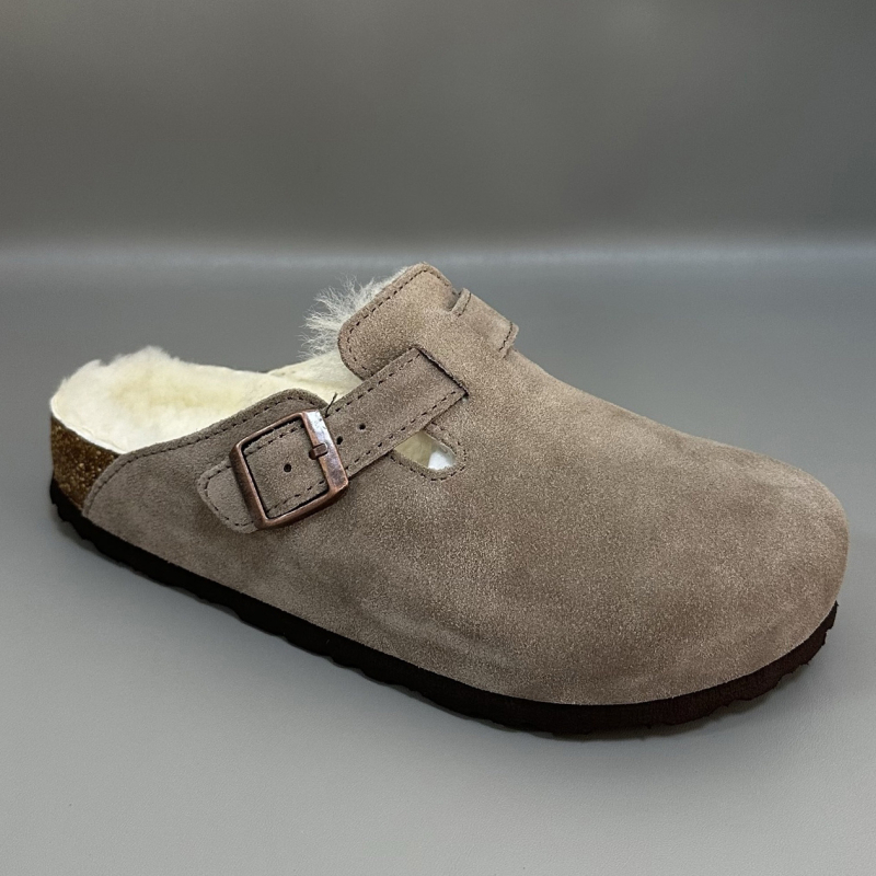 Papuci pluș cu vârf din plută, partea superioară velur, căptușeală din lână pură, talpă din plută naturală + EVA, pentru adulți
