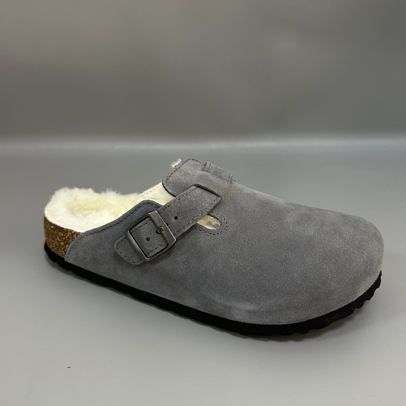 Papuci pluș cu vârf din plută, partea superioară velur, căptușeală din lână pură, talpă din plută naturală + EVA, pentru adulți
