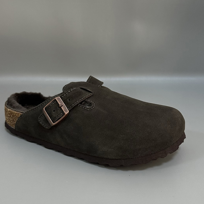 Papuci pluș cu vârf din plută, partea superioară velur, căptușeală din lână pură, talpă din plută naturală + EVA, pentru adulți