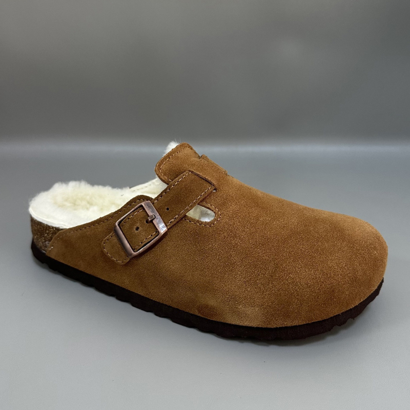 Papuci pluș cu vârf din plută, partea superioară velur, căptușeală din lână pură, talpă din plută naturală + EVA, pentru adulți