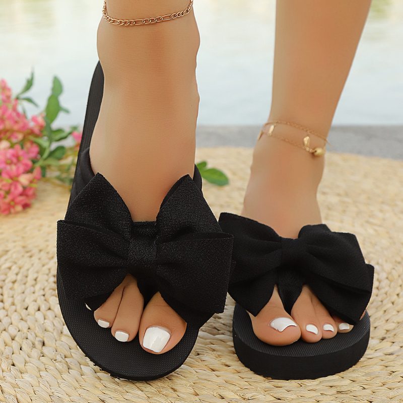 Sandale cu fundă pentru bărbați și femei, partea superioară din textil, talpă EVA, talpă plată, grosime talpă 0–3 cm