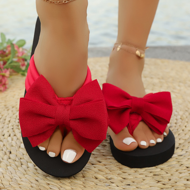 Sandale cu fundă pentru bărbați și femei, partea superioară din textil, talpă EVA, talpă plată, grosime talpă 0–3 cm