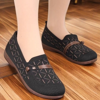 Ženske mokasine s mrežastim gornjim dijelom, okrugli prst, slip-on, niski potpetica 1–3 cm