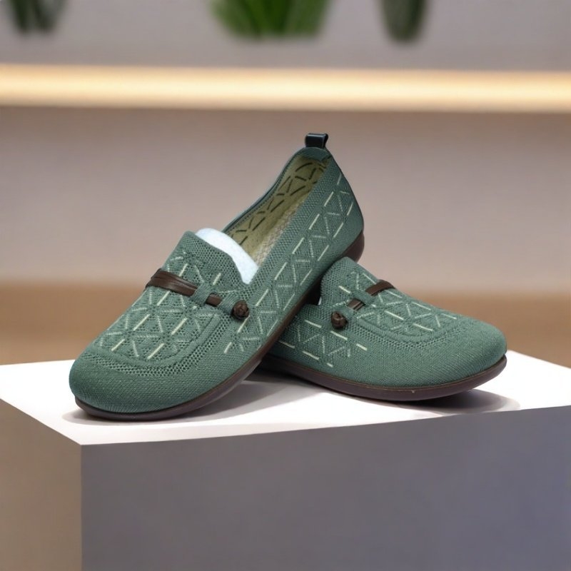 Ženske mokasine s mrežastim gornjim dijelom, okrugli prst, slip-on, niski potpetica 1–3 cm