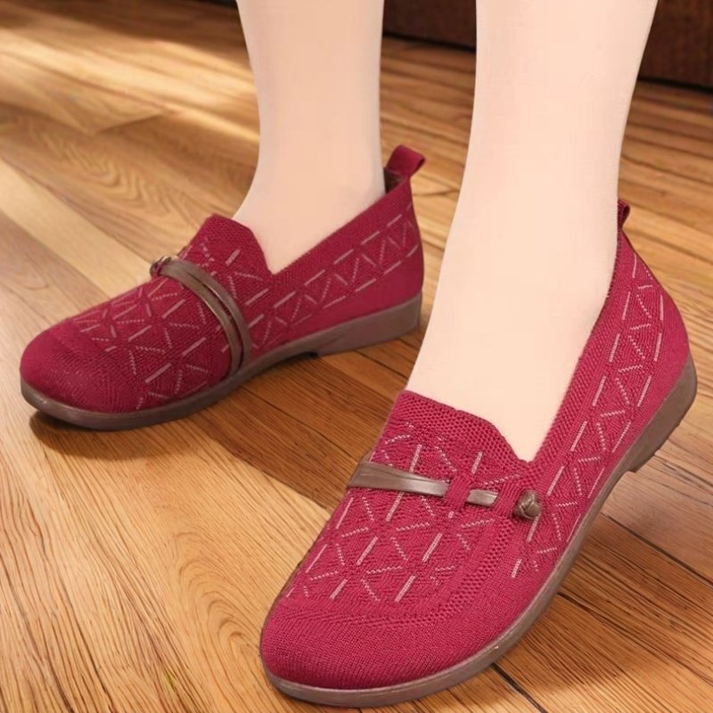 Ženske mokasine s mrežastim gornjim dijelom, okrugli prst, slip-on, niski potpetica 1–3 cm