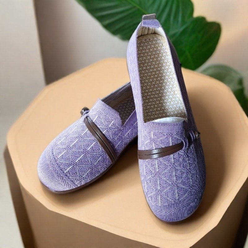 Ženske mokasine s mrežastim gornjim dijelom, okrugli prst, slip-on, niski potpetica 1–3 cm