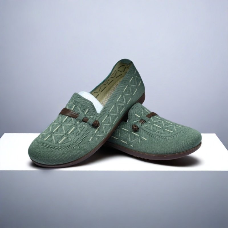 Ženske mokasine s mrežastim gornjim dijelom, okrugli prst, slip-on, niski potpetica 1–3 cm