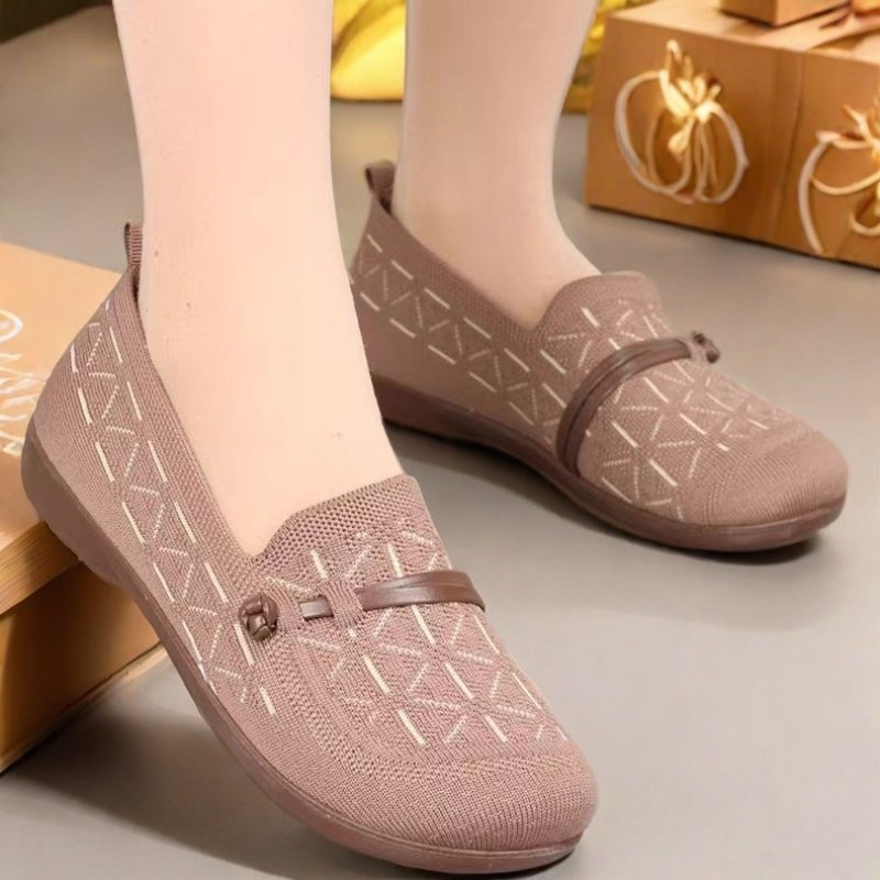Ženske mokasine s mrežastim gornjim dijelom, okrugli prst, slip-on, niski potpetica 1–3 cm