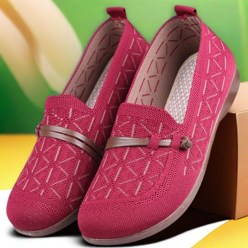 Ženske mokasine s mrežastim gornjim dijelom, okrugli prst, slip-on, niski potpetica 1–3 cm