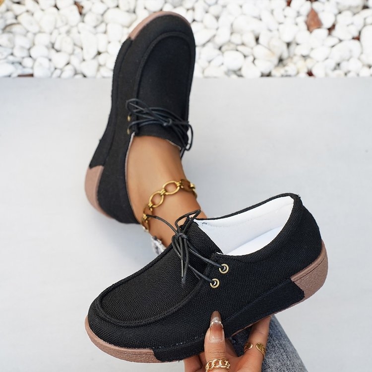 Naistele mõeldud kanvasjalanõud ümmarguse varbaga, denimi ülemine, paks kreen 3–5 cm, kummist tall, PU sisetald