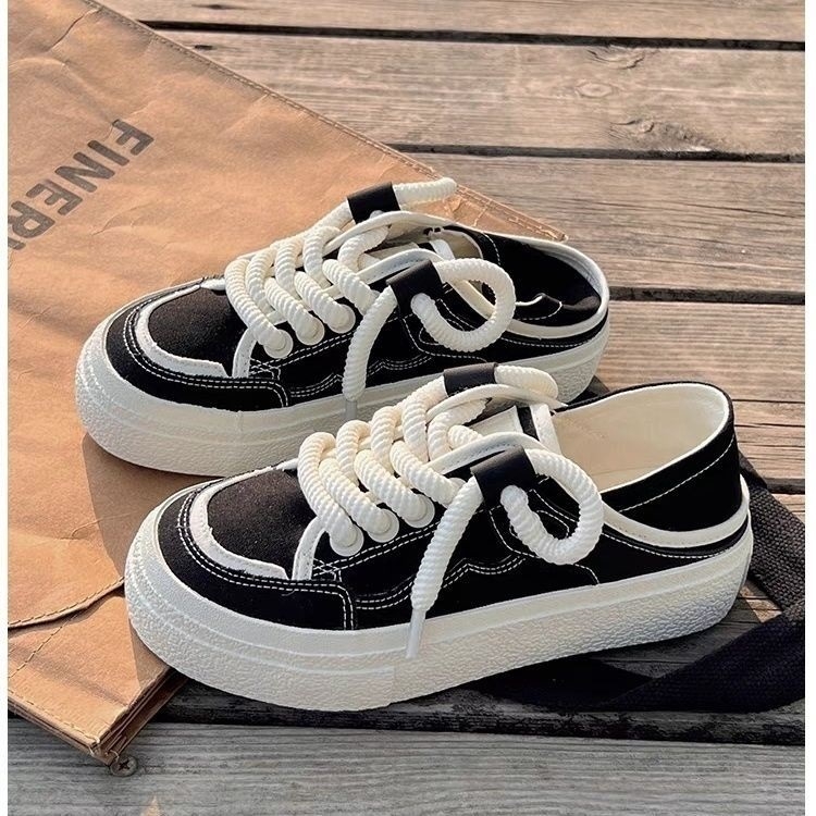 Sieviešu auduma kurpes, diviem lietošanas veidiem, pavasaris-vasara, korejiešu stils, apaļa purngala, bieza zole, vulkanizēta zole