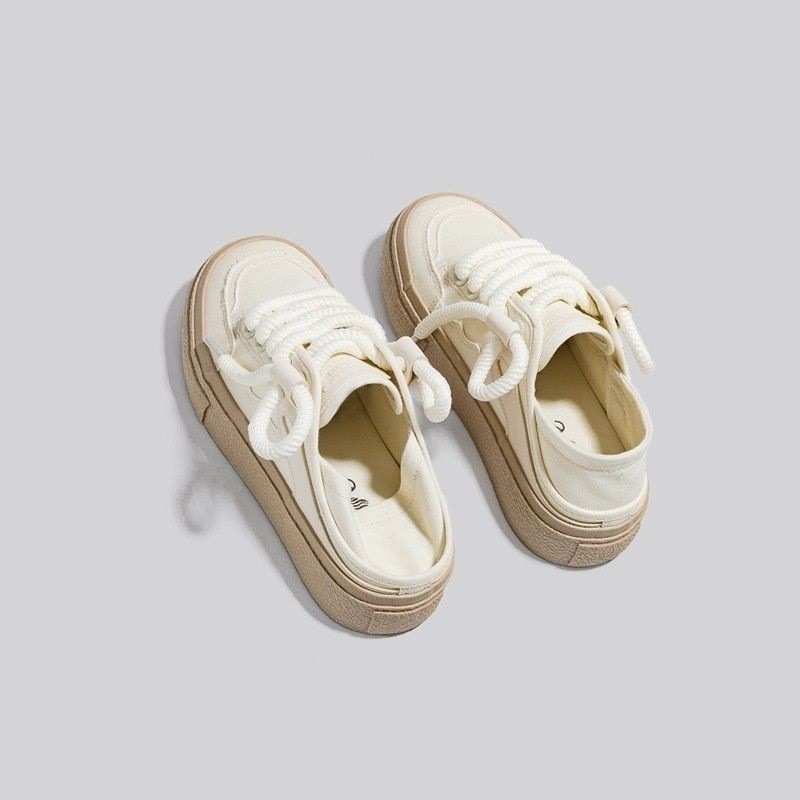 Sieviešu auduma kurpes, diviem lietošanas veidiem, pavasaris-vasara, korejiešu stils, apaļa purngala, bieza zole, vulkanizēta zole