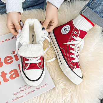 Kanvas kurpes Korejas stilā, zemā augšdaļa, mākslīgā pūka iekšējā oderē, vulkanizēta zole, ziemas lietošanai