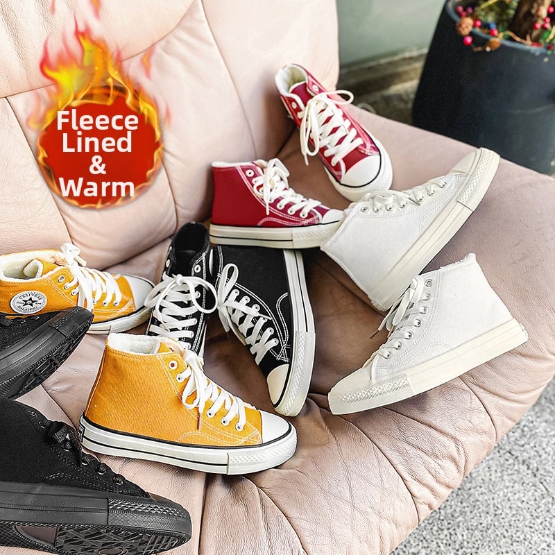 Kanvas kurpes Korejas stilā, zemā augšdaļa, mākslīgā pūka iekšējā oderē, vulkanizēta zole, ziemas lietošanai