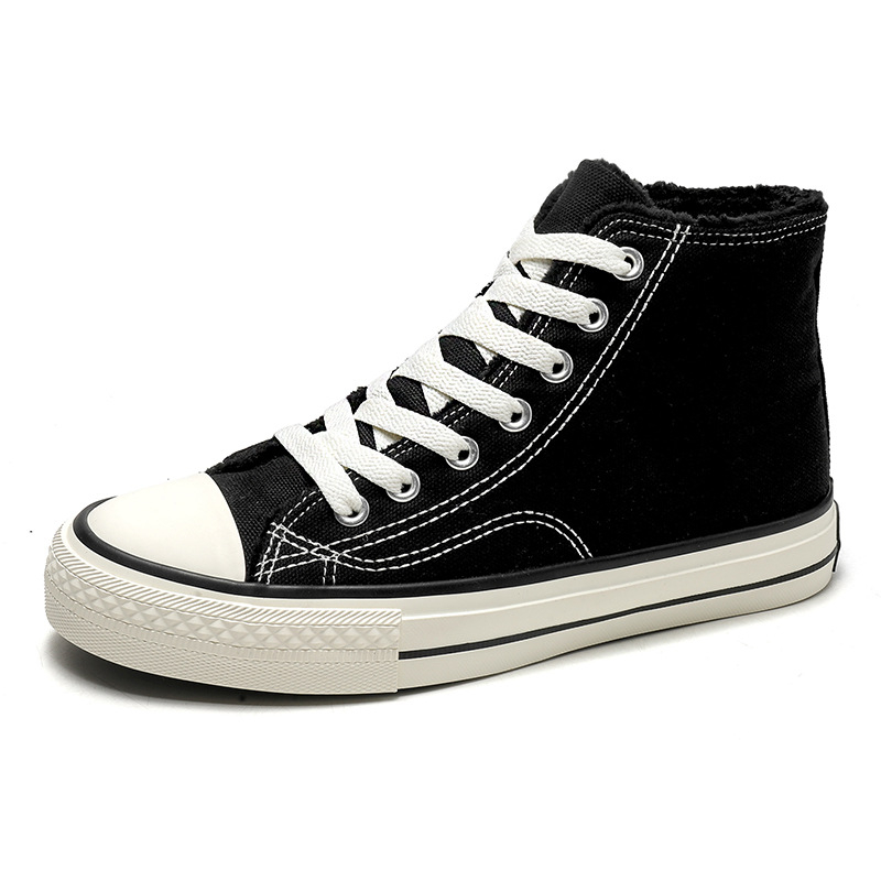 Kanvas kurpes Korejas stilā, zemā augšdaļa, mākslīgā pūka iekšējā oderē, vulkanizēta zole, ziemas lietošanai