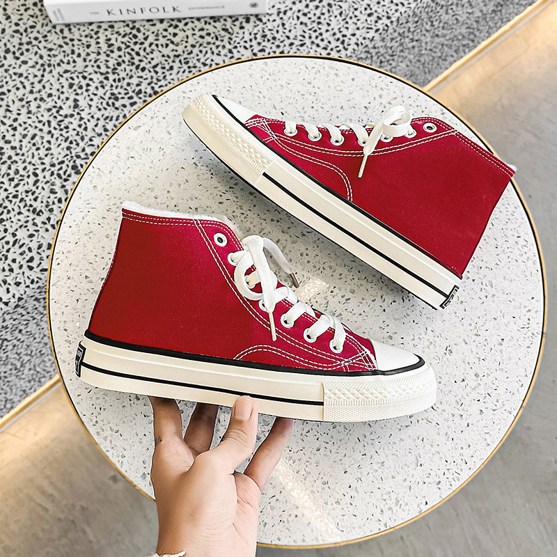 Kanvas kurpes Korejas stilā, zemā augšdaļa, mākslīgā pūka iekšējā oderē, vulkanizēta zole, ziemas lietošanai