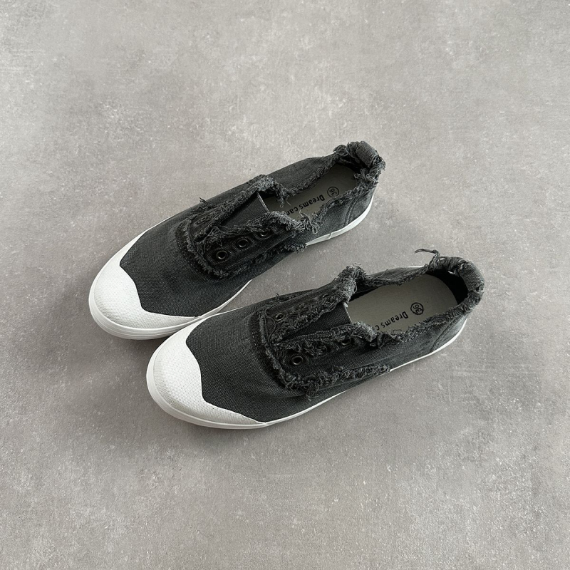 Korejas stilā kanvas slip-on kurpes ar vulkanizētas gumijas zoli, elpojošas, neslīdošas un vieglas