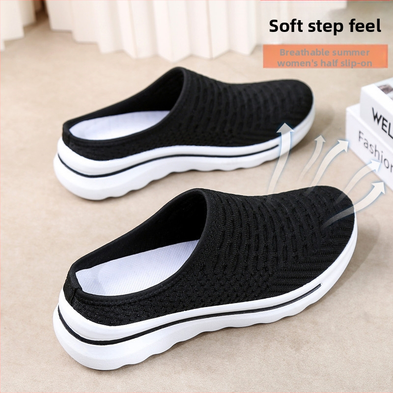 Moteriški slip-on bateliai su kvėpuojančia tinklo viršutė, žemas profilis, apvali nosis, injekciniu būdu suformuotas pada, tekstilinė įdaila