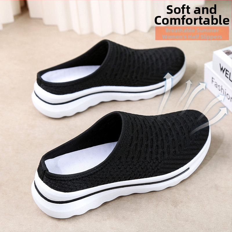 Moteriški slip-on bateliai su kvėpuojančia tinklo viršutė, žemas profilis, apvali nosis, injekciniu būdu suformuotas pada, tekstilinė įdaila