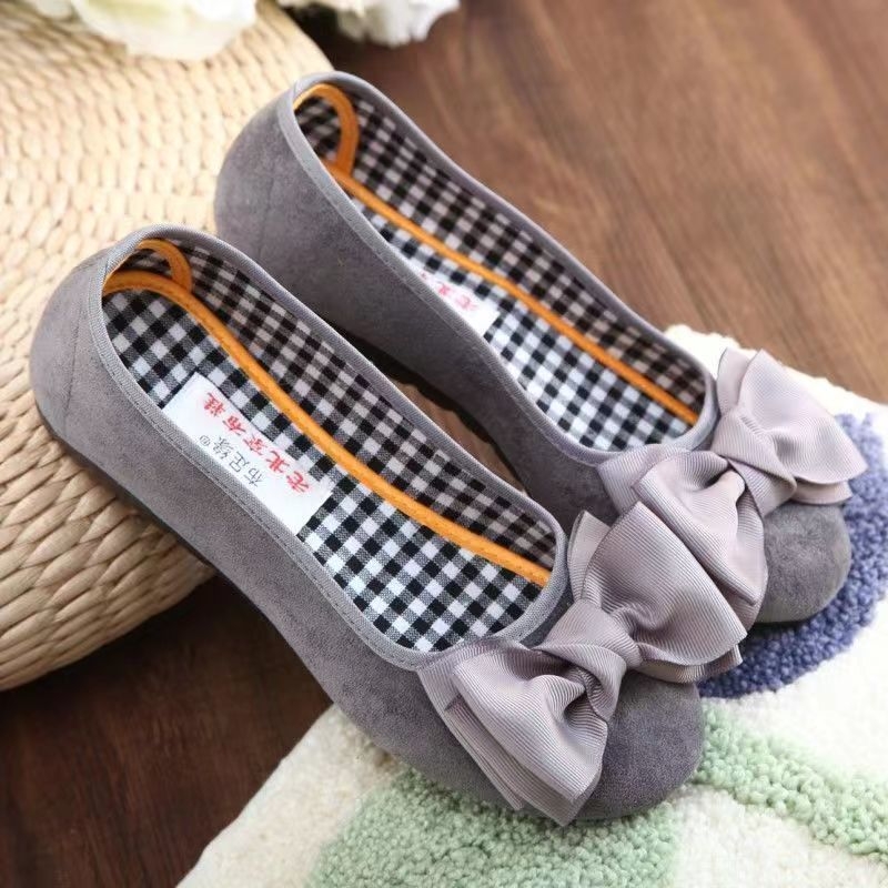 Pantofi damă din material textil cu funda, respirabili și ușori, partea superioară din bumbac, talpă PU, vârf rotund, guler jos, pentru primăvară