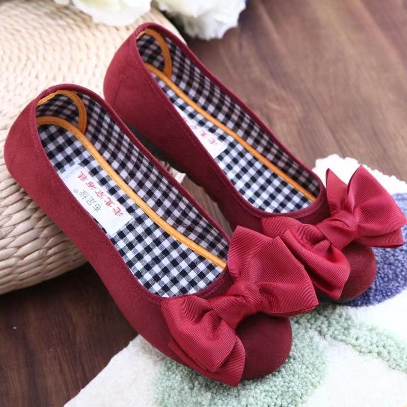 Pantofi damă din material textil cu funda, respirabili și ușori, partea superioară din bumbac, talpă PU, vârf rotund, guler jos, pentru primăvară