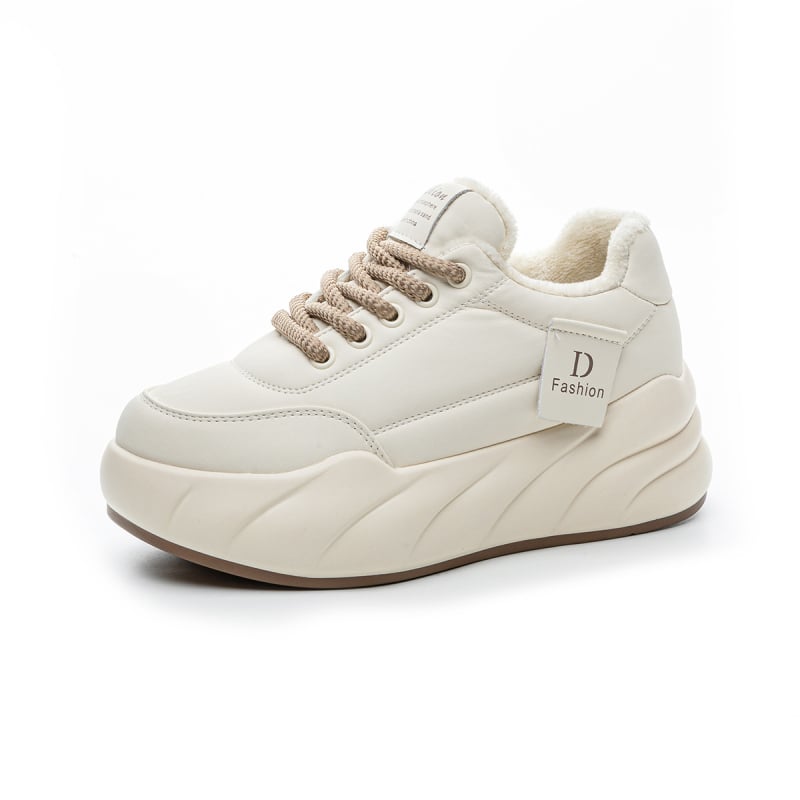 Pantofi sport femei cu platformă, căptuți cu fleece, înălțime 6–8 cm, material superior: super fiber, căptușeală interioară din plasă, talpă PU, închidere cu șiret în față