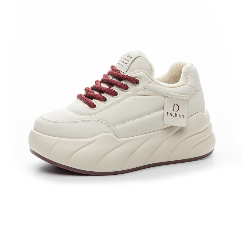 Pantofi sport femei cu platformă, căptuți cu fleece, înălțime 6–8 cm, material superior: super fiber, căptușeală interioară din plasă, talpă PU, închidere cu șiret în față