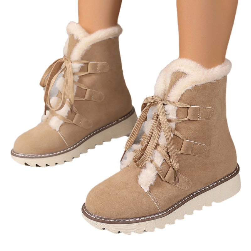 Снежни ботуши за жени, PU горно покритие, гумена подметка, вътрешна подплата от изкуствен пух, връзки