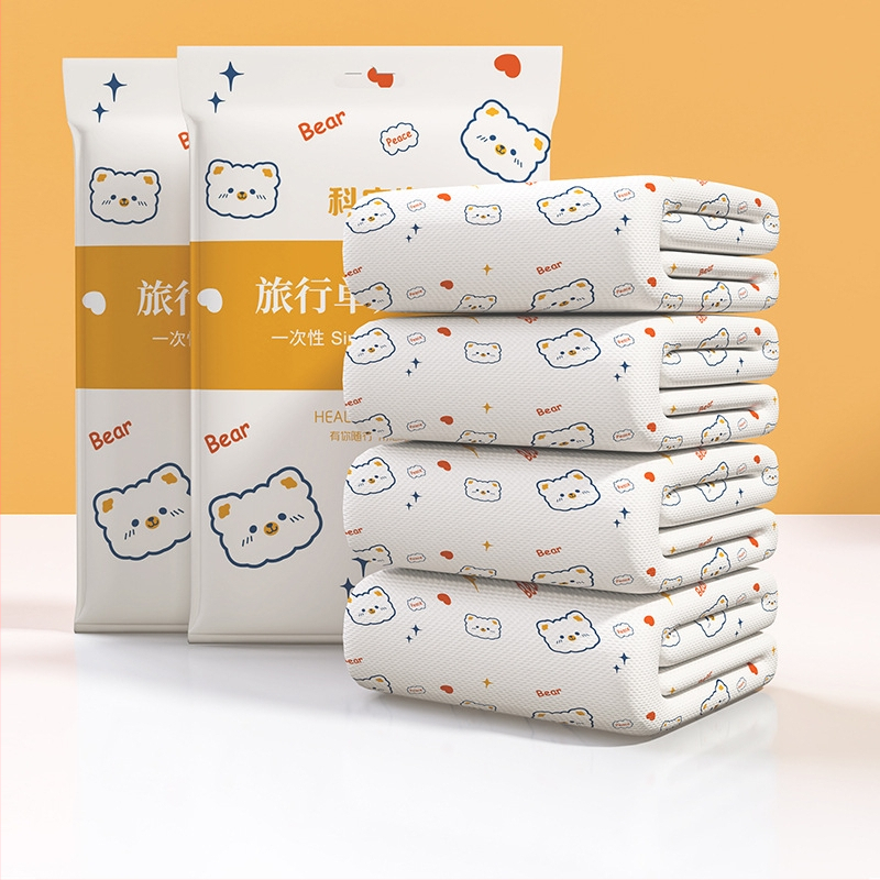 Spausdintas vienkartinis viešbučio patalynės komplektas iš SMS audinio, keturi komponentai