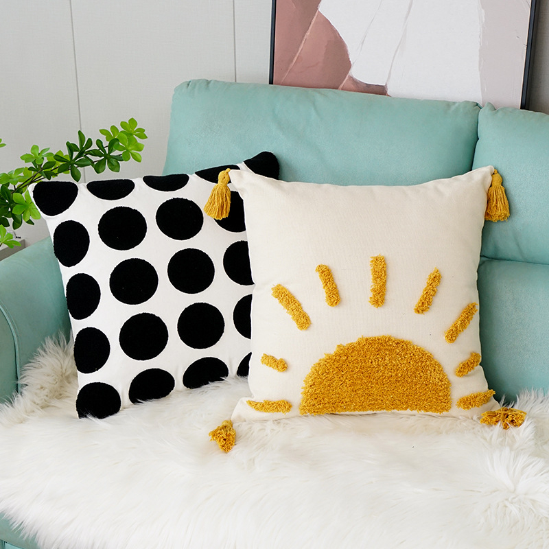 Navlaka za jastuk s tufted tassel geometrijskim uzorkom, INST stil, platnena tkanina