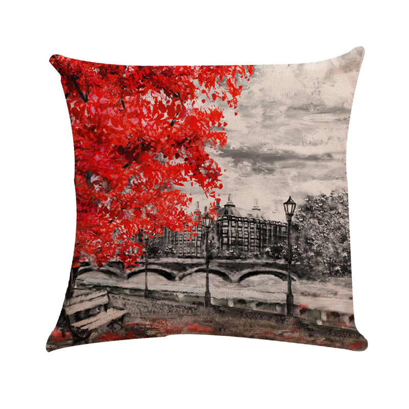 Navlaka za jastuk iz serije Maple Leaf Lovers Valentine's Day s uljnom slikom, vanjski dio od spandeksa, uzorak 40793, ispis, prilagodljiv