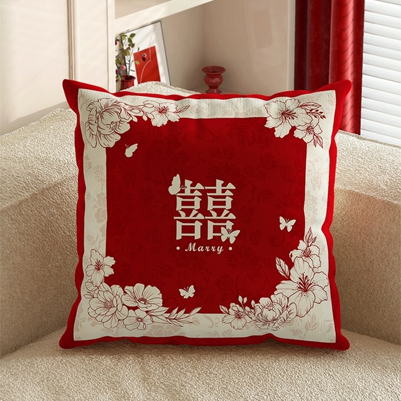 Dekorativna navlaka za jastučnicu sa svadbenim motivom biljaka, dječji fleece materijal, kineski stil, PP pamuk punjenje