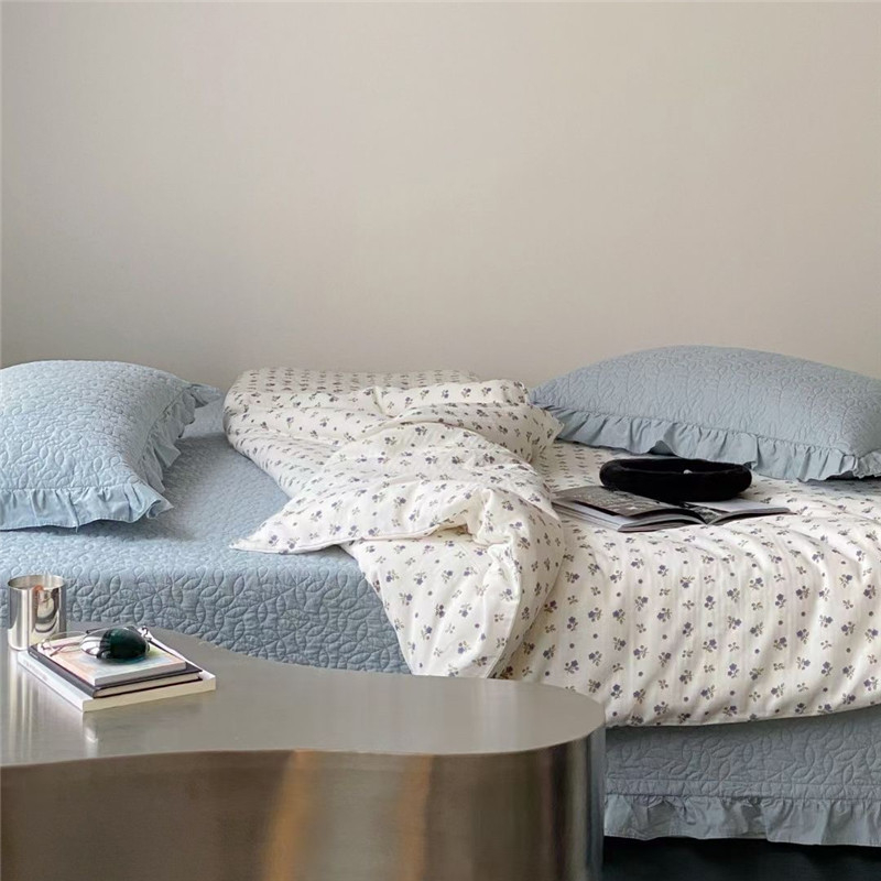 Prekrivač za krevet od 100% pamuka s franuskom čipkom, šivani četverodijelni set, oprana pamuk, reaktivni otisak, 40-count pamuk