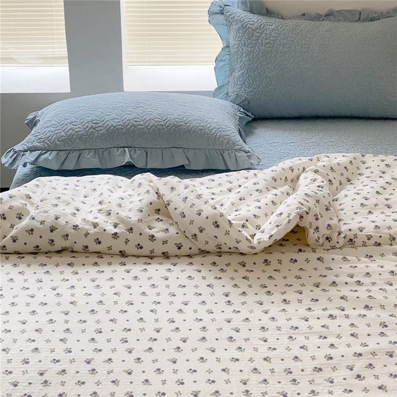 Prekrivač za krevet od 100% pamuka s franuskom čipkom, šivani četverodijelni set, oprana pamuk, reaktivni otisak, 40-count pamuk