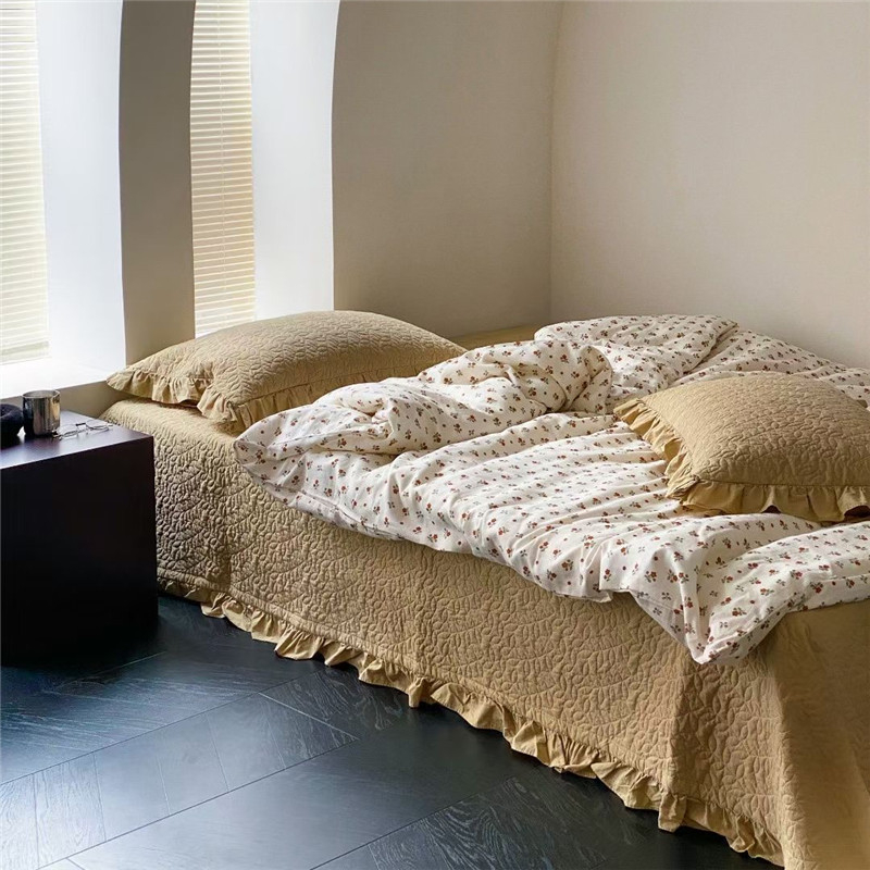 Prekrivač za krevet od 100% pamuka s franuskom čipkom, šivani četverodijelni set, oprana pamuk, reaktivni otisak, 40-count pamuk