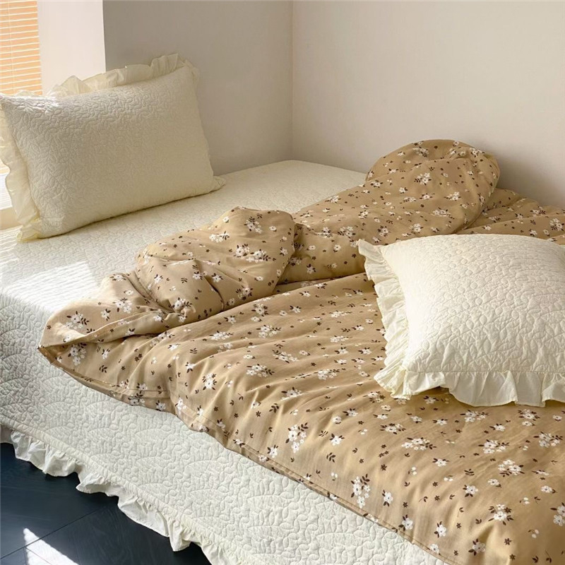 Prekrivač za krevet od 100% pamuka s franuskom čipkom, šivani četverodijelni set, oprana pamuk, reaktivni otisak, 40-count pamuk
