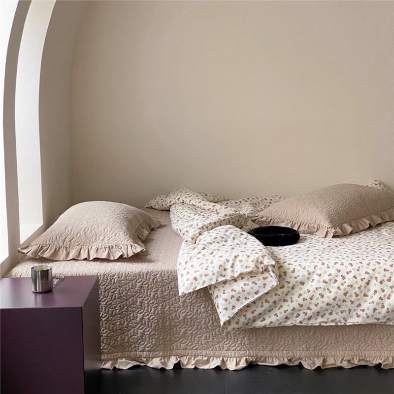 Prekrivač za krevet od 100% pamuka s franuskom čipkom, šivani četverodijelni set, oprana pamuk, reaktivni otisak, 40-count pamuk