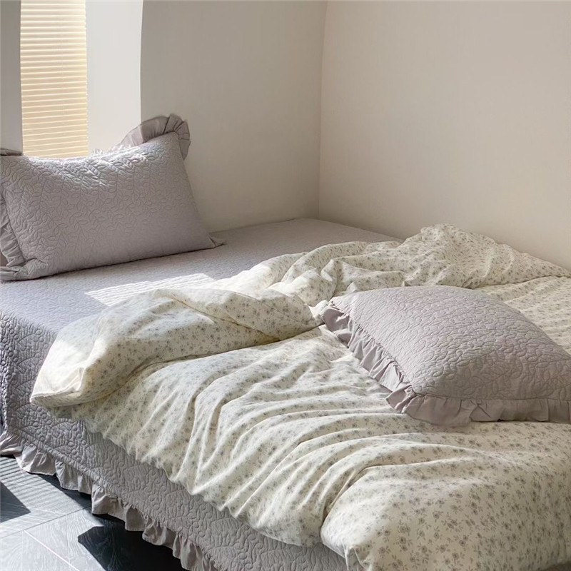 Prekrivač za krevet od 100% pamuka s franuskom čipkom, šivani četverodijelni set, oprana pamuk, reaktivni otisak, 40-count pamuk