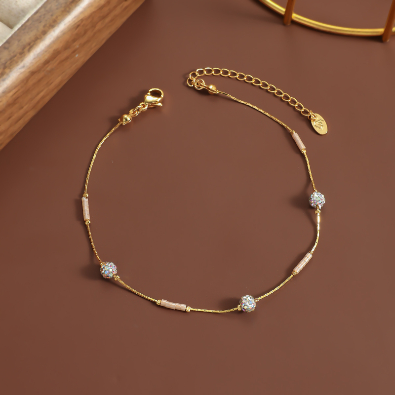 Anklet za gležanj | Stakleni materijal; Legura u ugrađenim umjetnim poludragim kamenjem | Ženski geometrijski oblik | Jednostavan stil | Proljeće 2025