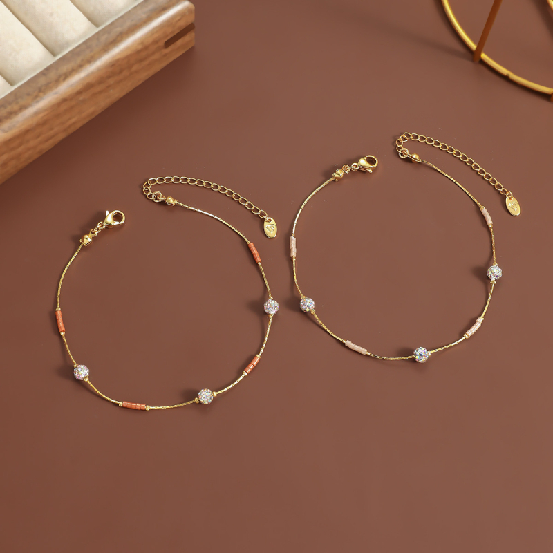 Anklet za gležanj | Stakleni materijal; Legura u ugrađenim umjetnim poludragim kamenjem | Ženski geometrijski oblik | Jednostavan stil | Proljeće 2025