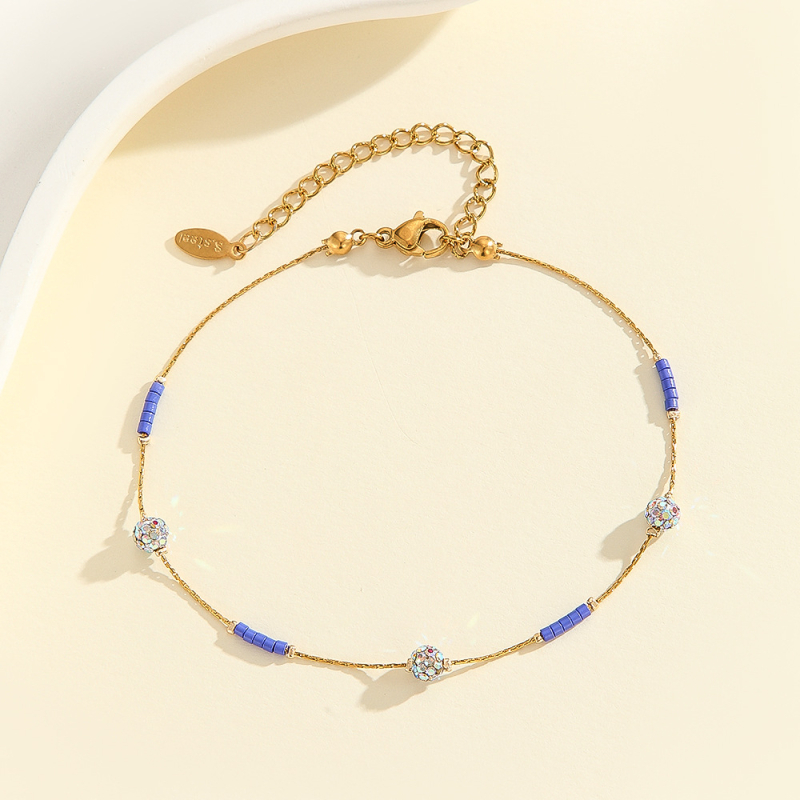 Anklet za gležanj | Stakleni materijal; Legura u ugrađenim umjetnim poludragim kamenjem | Ženski geometrijski oblik | Jednostavan stil | Proljeće 2025