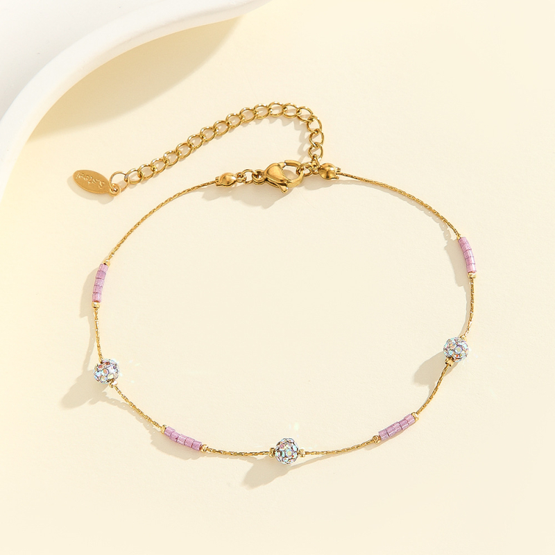 Anklet za gležanj | Stakleni materijal; Legura u ugrađenim umjetnim poludragim kamenjem | Ženski geometrijski oblik | Jednostavan stil | Proljeće 2025