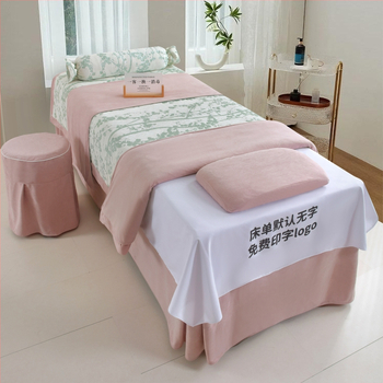 Štvordielny set obliečok na posteľ pre kozmetický salón, bavlna a ľan, reaktívna tlač, jacquard quilted a plain weave, moderný ľahký luxusný štýl
