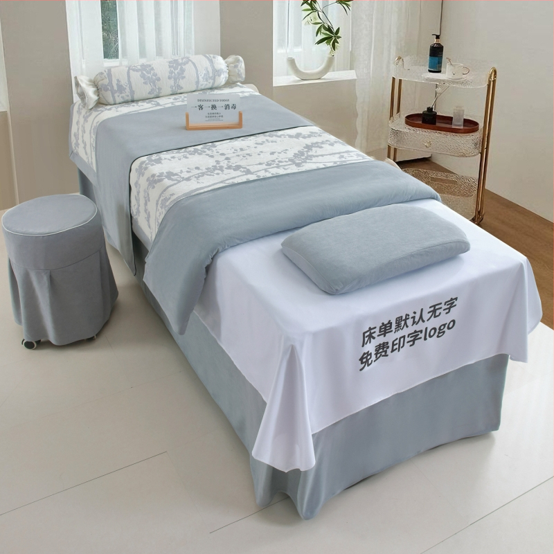 Štvordielny set obliečok na posteľ pre kozmetický salón, bavlna a ľan, reaktívna tlač, jacquard quilted a plain weave, moderný ľahký luxusný štýl