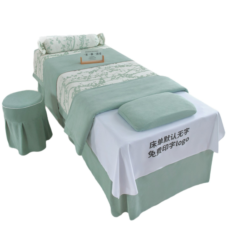 Četvero-dijelni set navlaka za beauty salon na krevet, pamuk i lan, reaktivno tiskanje, jacquard quilted i plain weave, moderan lagani luksuzni stil