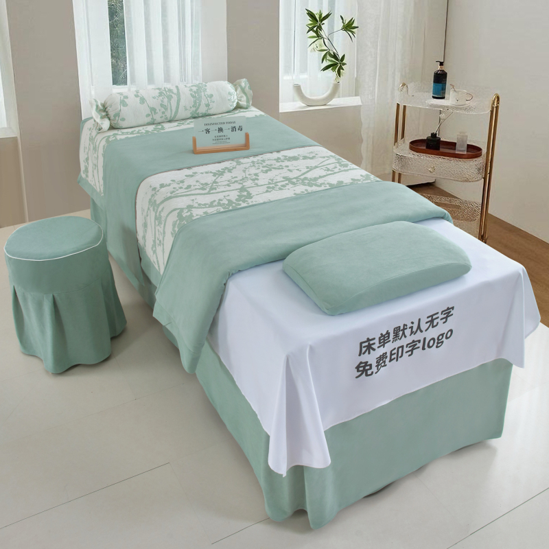 Četvero-dijelni set navlaka za beauty salon na krevet, pamuk i lan, reaktivno tiskanje, jacquard quilted i plain weave, moderan lagani luksuzni stil