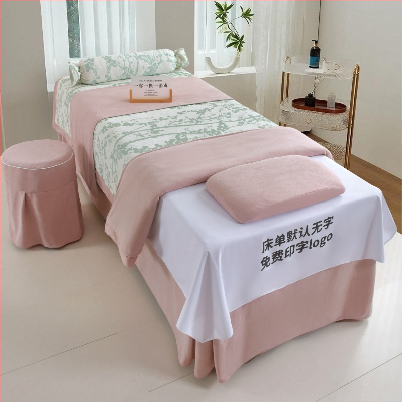 Štvordielny set obliečok na posteľ pre kozmetický salón, bavlna a ľan, reaktívna tlač, jacquard quilted a plain weave, moderný ľahký luxusný štýl