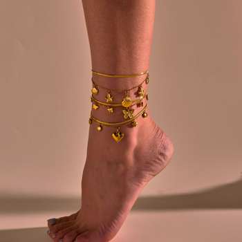 Nimai anklet od nehrđajućeg čelika u morskom stilu s morskom zvjezdicom, školjkom i srcem – elegantan ljetni dodatak