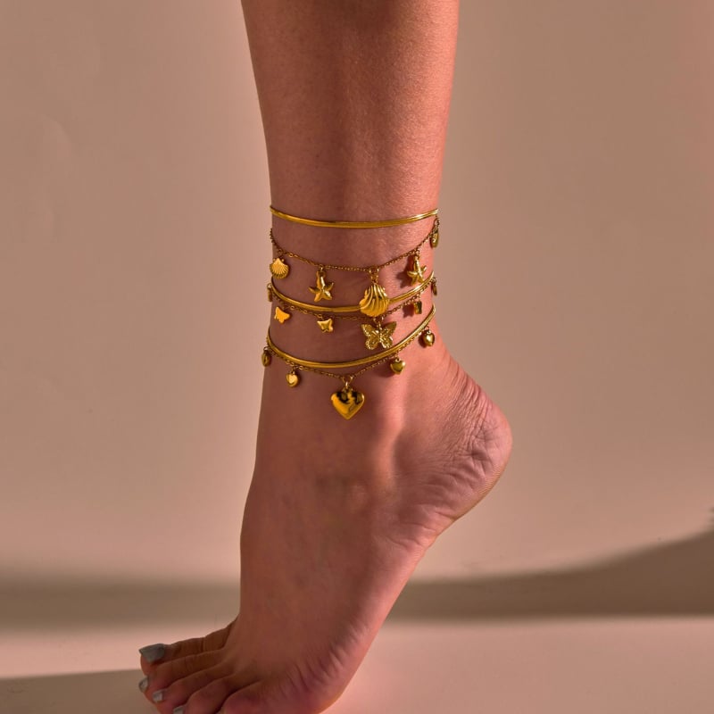 Nimai anklet od nehrđajućeg čelika u morskom stilu s morskom zvjezdicom, školjkom i srcem – elegantan ljetni dodatak